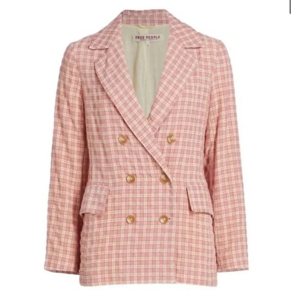 Free People Olivia Gingham Print Blazer‎ Vintage Style Sold Out Online Sz XSmall